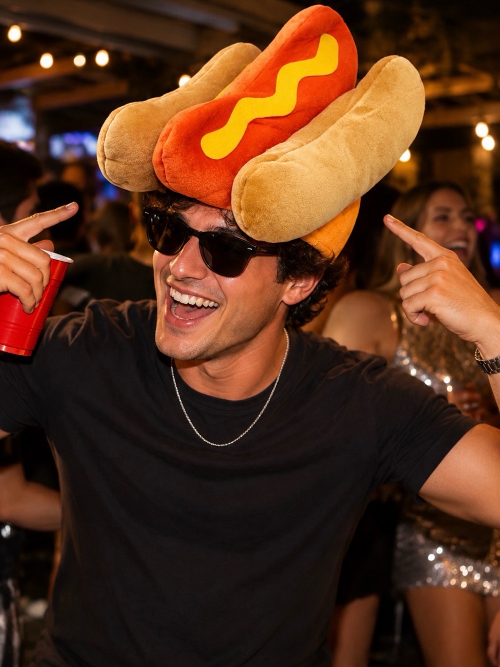 Novelty Hot Dog Hat - Fun Orange & Tan Party Headwear